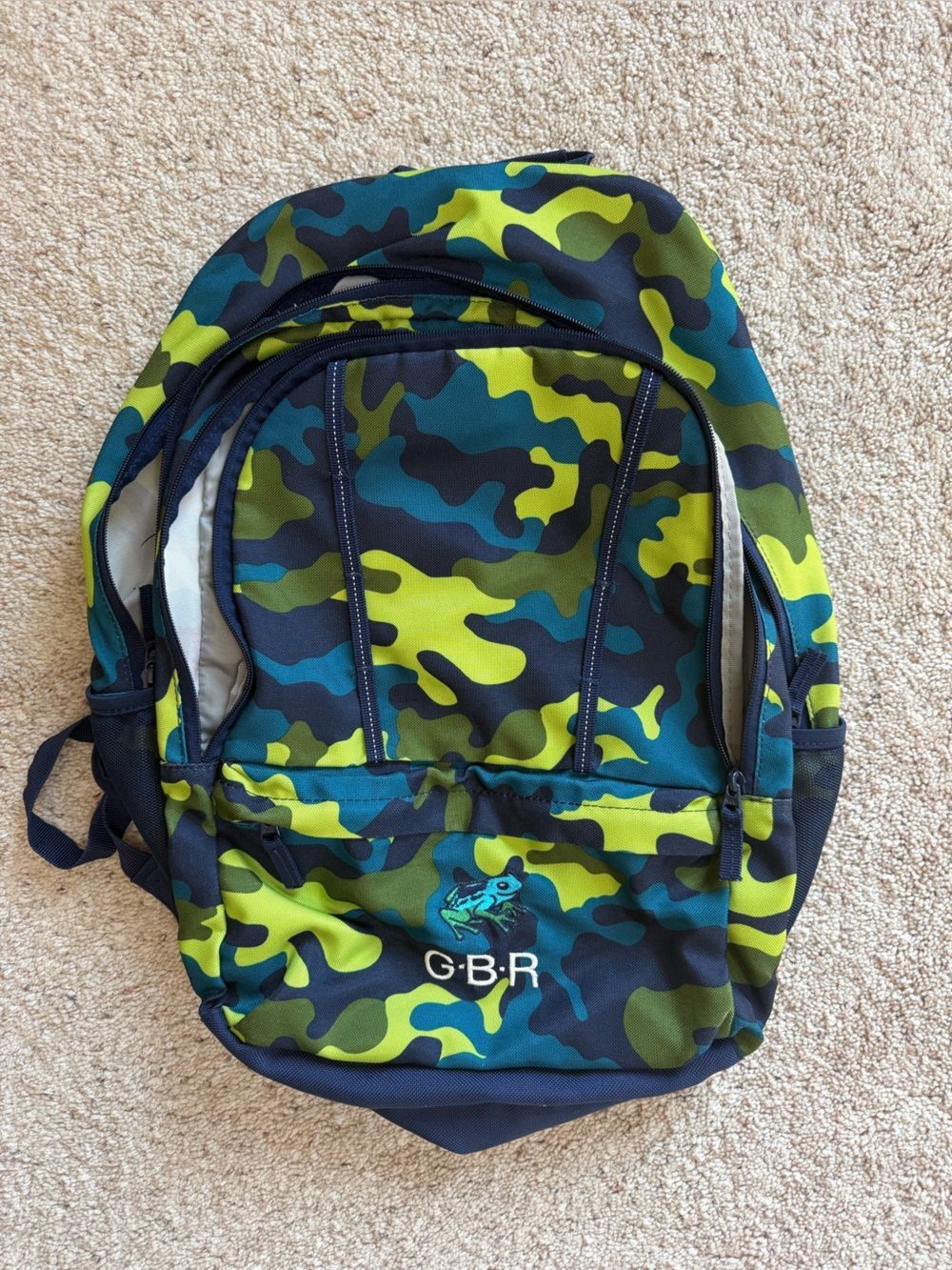 Lands End ClassMate Large Backpack Camo Tree Frog GBR Monogram School Bag Camo